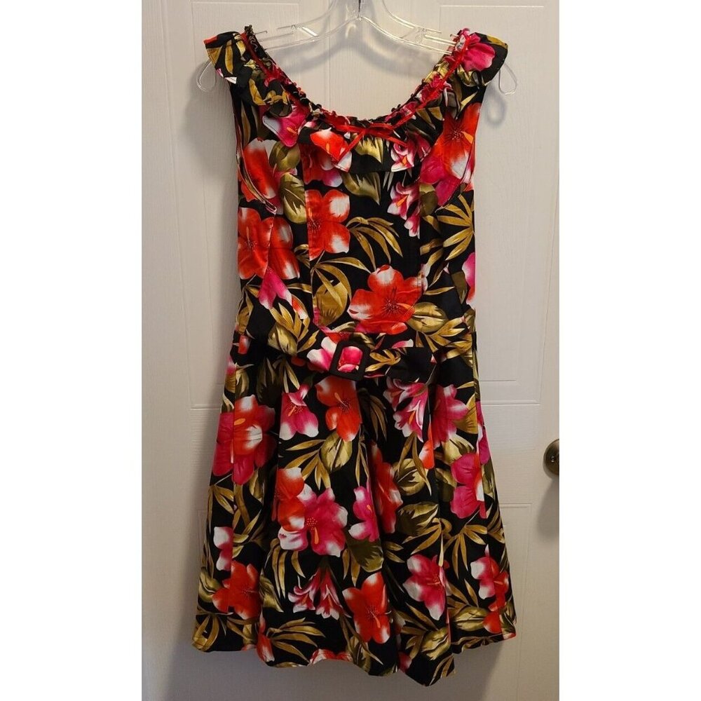 Voodoo‎ Vixen Women's Sleeveless Flare Dress Black/Red Floral Retro Rockabilly L
